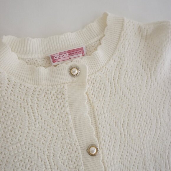 Vintage Intense Functionals Cream Eyelet Button Up Cardigan Sweater Size 38 - Picture 12 of 13